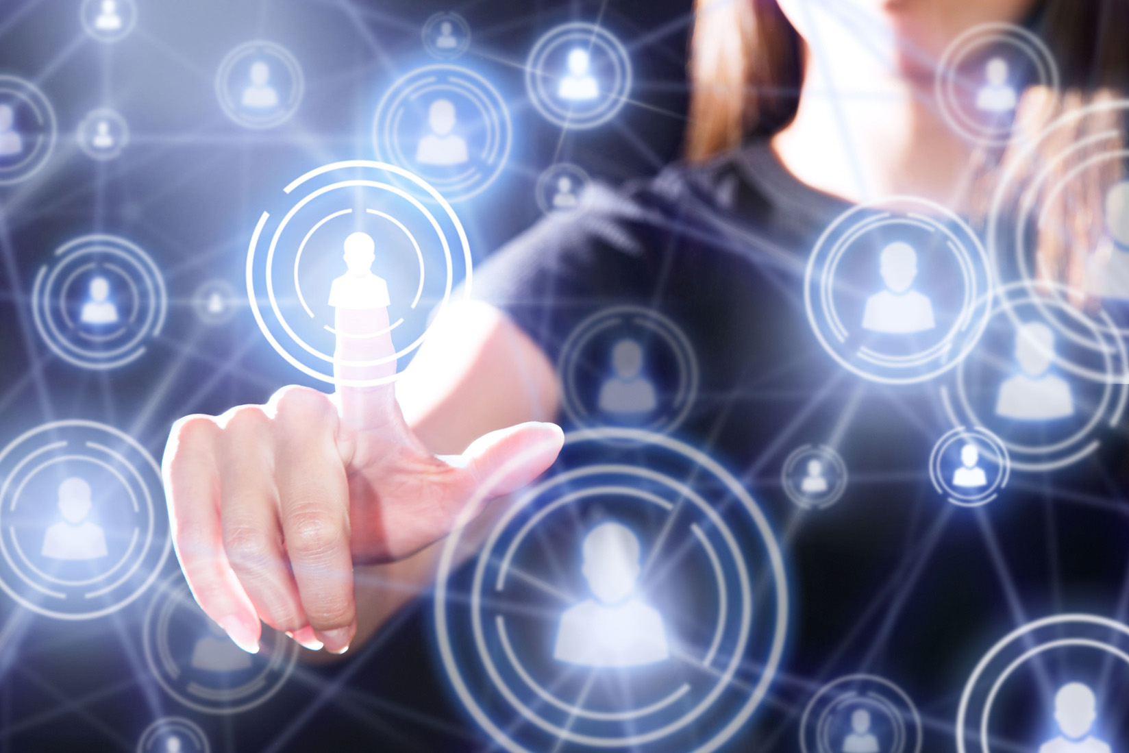 Woman interacting with digital personnel files